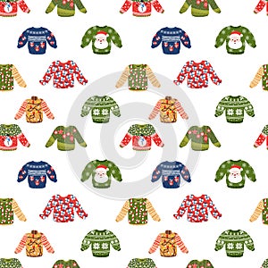 Funny Christmas ugly sweaters seamless pattern