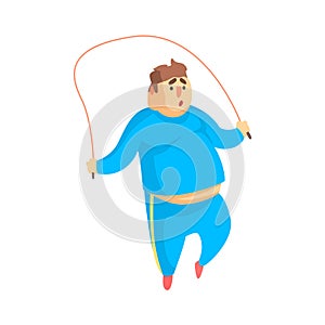 Funny Chubby Man Character Doing Gym Workout Jumping On Skipping Rope Illustration