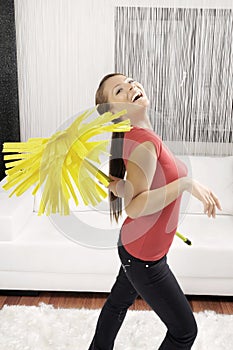 Funny cleaning woman in home photo