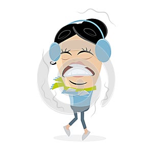 Funny clipart of a freezing woman