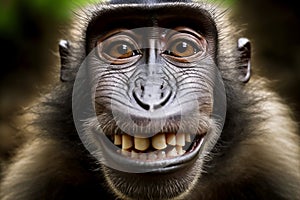 funny closeup of monkey face with toothy smile