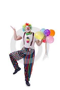 The funny clown with balloons isolated on white background