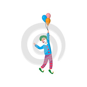 Funny clown in beautiful color clothes. Cute clown fun and entertains the audience