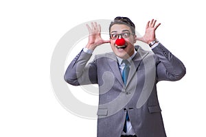 The funny clown businessman isolated on white background