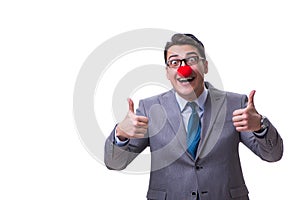 The funny clown businessman isolated on white background