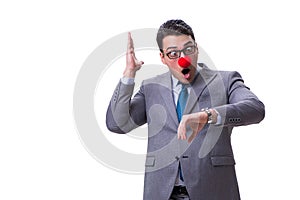 The funny clown businessman isolated on white background