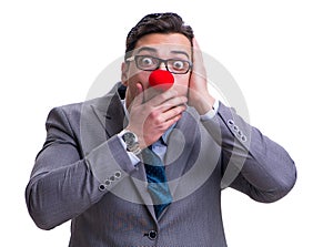 Funny clown businessman isolated on white background