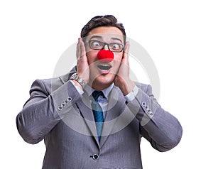 Funny clown businessman isolated on white background
