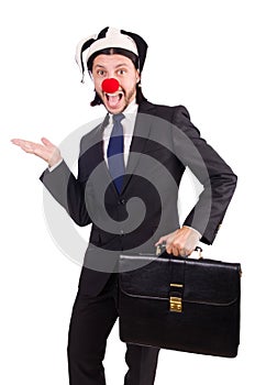 Funny clown businessman isolated
