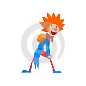 Funny clown cartoon character performing at birthday, carnival party or circus performance vector Illustration on a