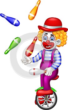 Funny clown cartoon up monocycle with smiling and atraction