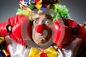 The funny clown in comical concept