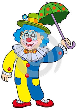 Funny clown holding umbrella