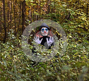 Funny clown scares in the forest
