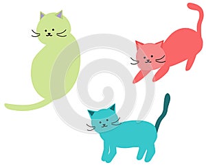 Funny colorful  cats cartoons - illustration - computer design