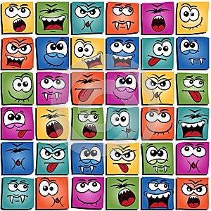 Funny colorful emotions pattern. Square smiles.