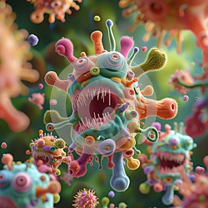 Funny Colorful Microscopic Virus or Bacteria Representation