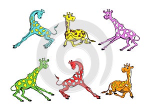 Funny colorful smiling giraffe set.