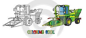 Funny combine harvester with eyes. Coloring book