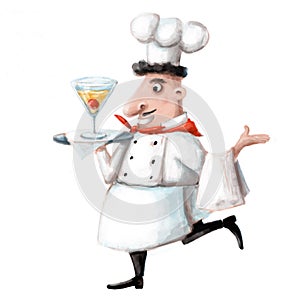 Funny cook with cocktail, hand drawn clipart