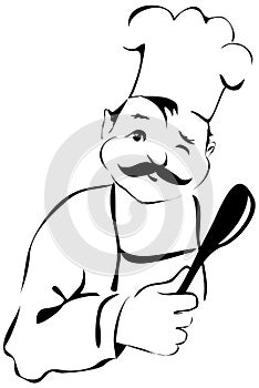Funny cook with spoon winking.