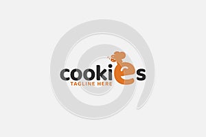 Funny cookies logo vector graphic with a combination of chef head and cookies as letter e