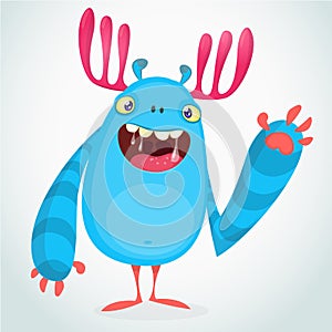 Funny cool cartoon monster with big horns