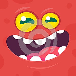 Funny cool cartoon monster face. Vector Halloween red monster character.