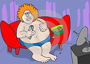 Funny couch potato sedentary lifestyle cartoon