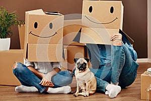 Funny Couple With Boxes On Heads