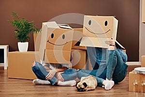 Funny Couple With Boxes On Heads