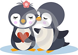 Funny couple of penguins in love