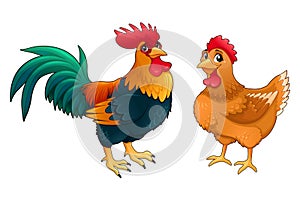 Funny couple of rooster and hen