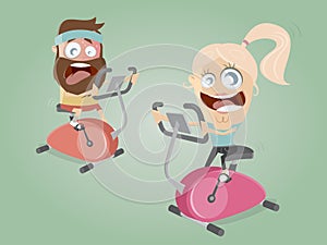 Funny couple training on indoor bike trainer