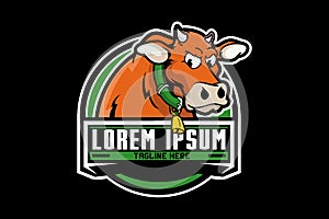 Funny Cow cartoon character vector badge logo template photo