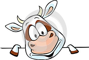 Funny cow cartoon peeking out