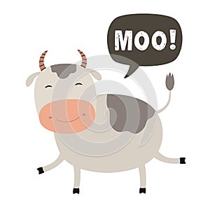 Funny cow cartoon. Talking cloud MOO. Vector Illustration photo