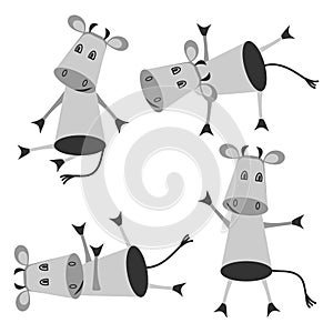 Funny cow doing yoga . Isolated animals on a white background. Vector set