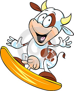 Funny cow surfing - vector