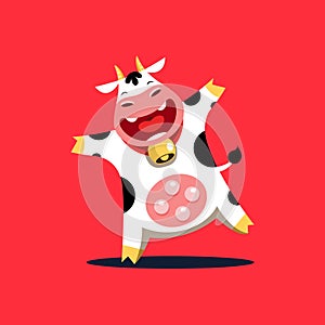 Funny cow who is smiling and dancing