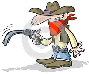 Funny cowboy with a drooping gun. photo