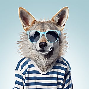 Funny Coyote In Sunglasses: Cute And Creative Animal Stock Image