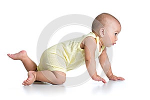 Funny crawling baby isolated on white