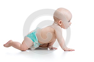 Funny crawling baby weared diaper