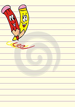 Funny crayons and lined sheet, vector icon, colored illustration