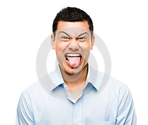 Funny crazy face man mixed race latino