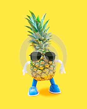 Funny, crazy, party ready pineapple with legs and arms.