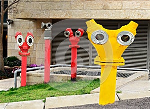 Funny creative fire hydrants. Modern architecture