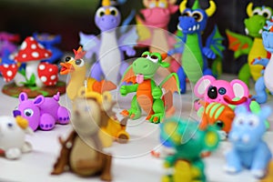 Funny creatures made of playdough/ modeling clay.