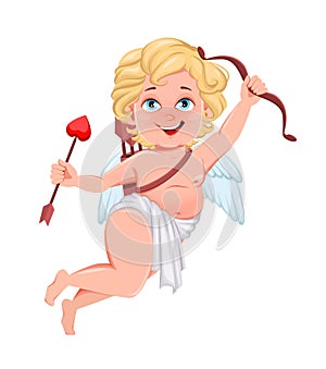 Funny Cupid with bow and love arrow